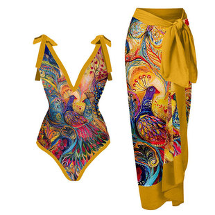 2023 New European and American Sexy One-piece Conservative Belly Covering Slim Swimsuit Hot Spring Swimsuit Women's Chiffon Beach Dress