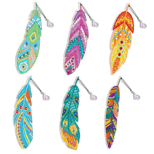 Diamond Painting Feather Bookmark Crystal Pendant Round Diamond Special-shaped Diamond Thickened Acrylic Single-sided Sticker Diamond Color Boxed Spot
