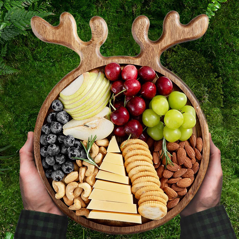 Fruit Chopping Board Christmas Tray Afternoon Tea Tray Elk Wooden Fruit Tray Dishes Wooden Wooden Tray