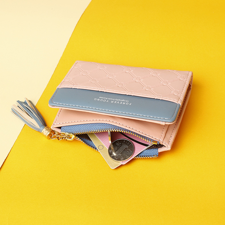 2022 Nueva billetera corta con cremallera para mujer, estilo coreano, con borlas, monedero sencillo que combina con todo, bolso de mano para mujer_voghion.com