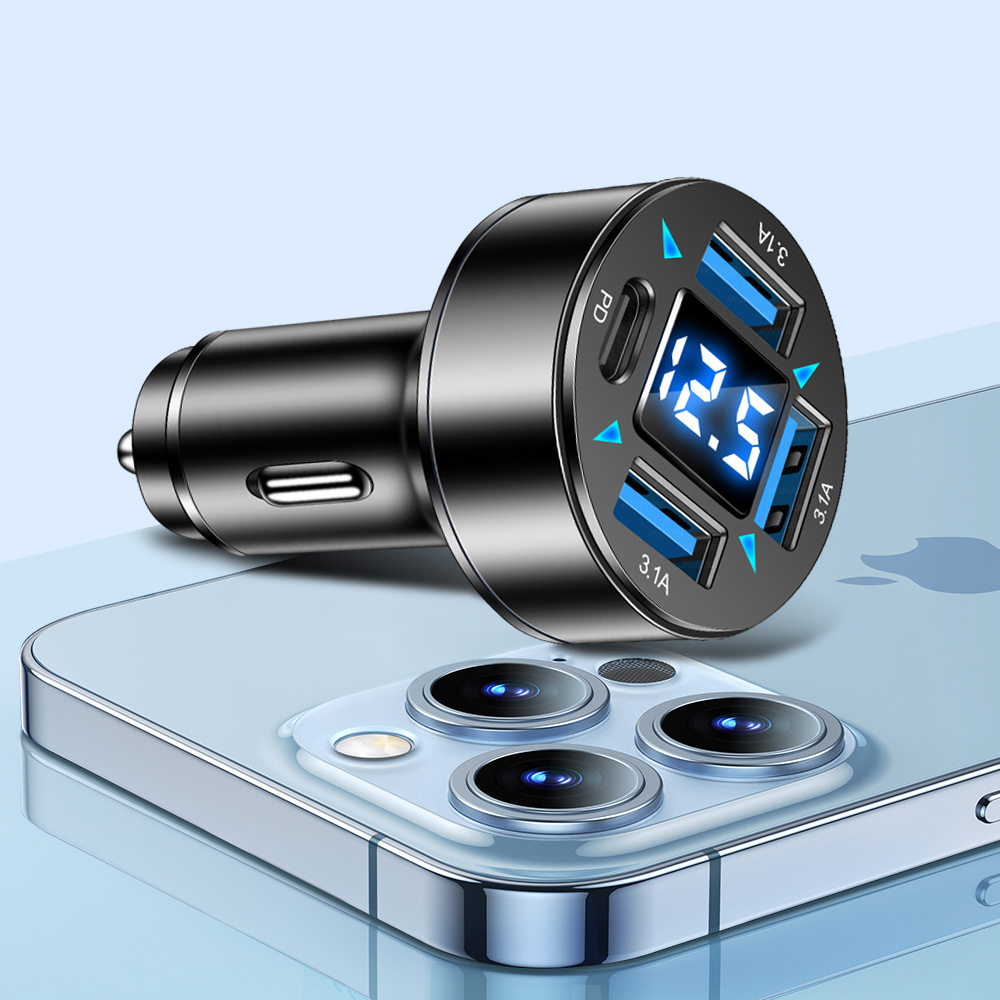 3USB + PD four-in-one with display 3.1A digital display Car Charger car charger one for four Type-c car charger