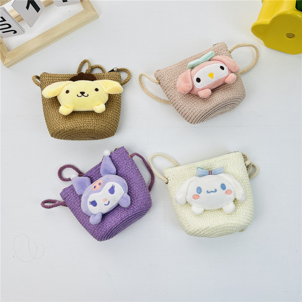 Children's New Straw Bag Cartoon Small Bag Women's Internet Popular Cute Big Ears Dog Crossbody Small Bag Mobile Phone Bag for Women