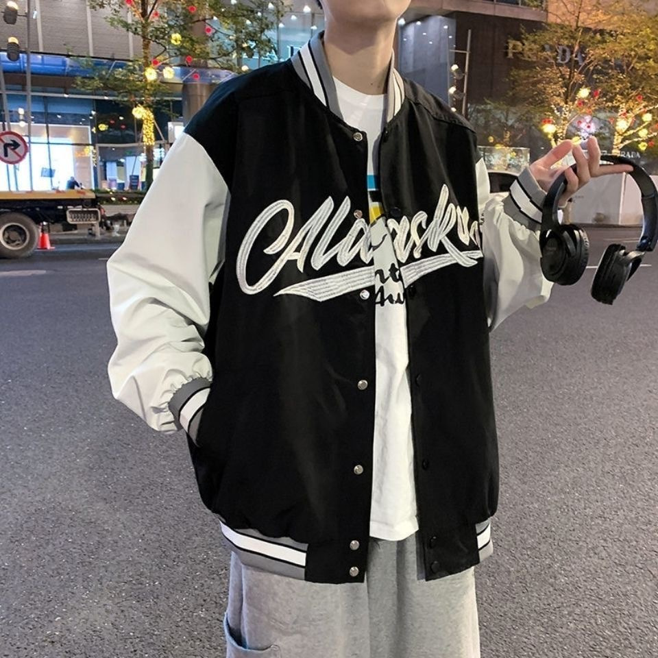 American Letter Embroidered Baseball Suit Jacket Men's Autumn ins Fashionable Brand Couple's Loose Contrast Color Stitching Jacket