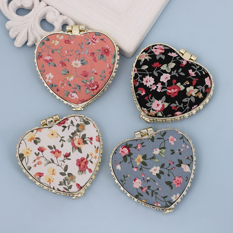 Chinese Style Overseas Gift Artistic Retro Cloth Printed Double-sided Folding Portable Mini Makeup Small Mirror