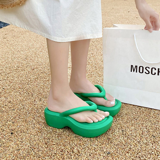 Women's Thick Slippers with Shit Feeling for Outer Wear Summer Korean-style Instagram-style Fairy-style Flip-flops Casual Foreign Trade Slippers