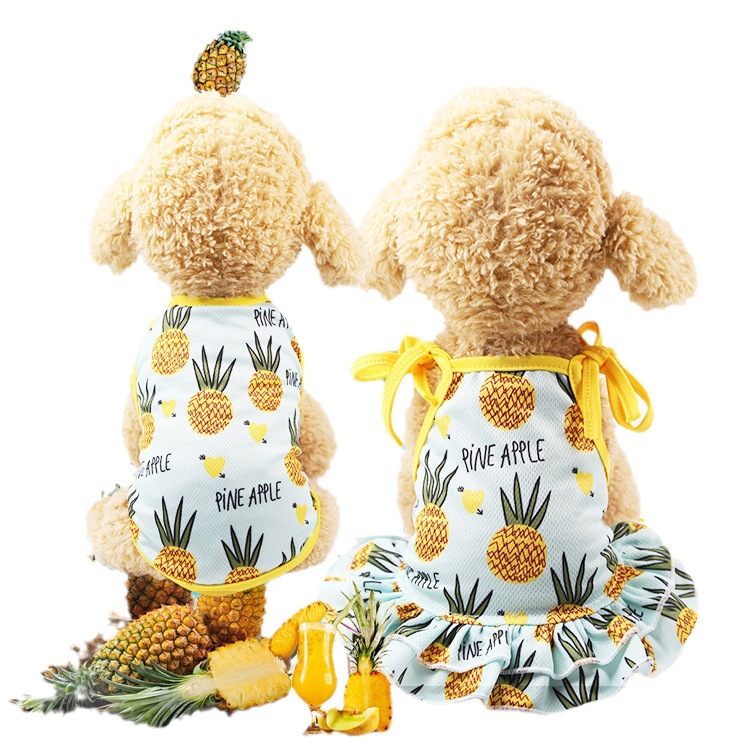 Pet Fruit Strawberry Banana Print VIP Teddy Puppy Cat Clothes Skirt T-shirt Vest Couple Clothes