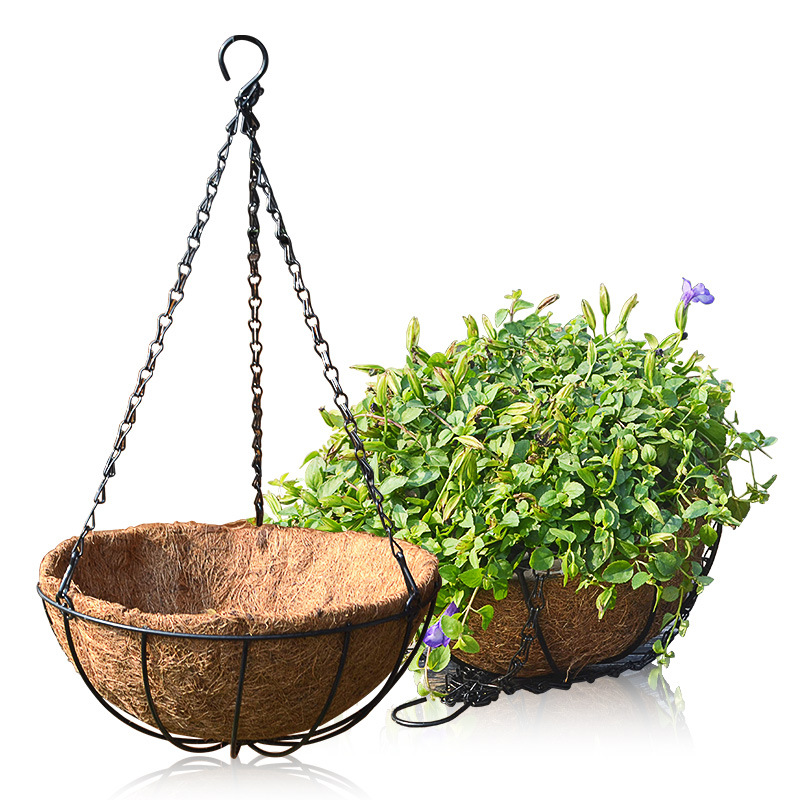 Environmental protection coconut palm hanging basket iron wall hanging half wall flower basket hanging basket hanging wall coconut palm mat hanging flower pot hanging rack