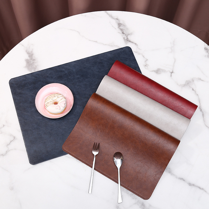Factory direct supply of cracked oily leather placemat waterproof and oil-proof leather square tablemat hotel home western placemat wholesale