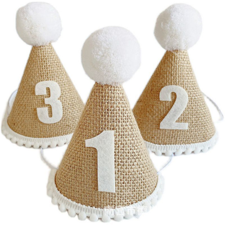 ins linen birthday hat -1-year-old baby's birthday headdress decoration decoration party supplies photo props