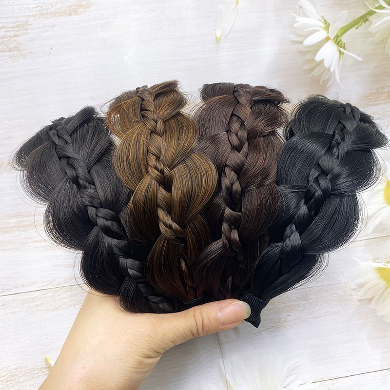 Wig Hair Hoop Women's New Elevated Cranium Calabash Braid Imitation Full Human Hair Traceless Sandwich Fish Bone Braid Pressure Hair Hoop