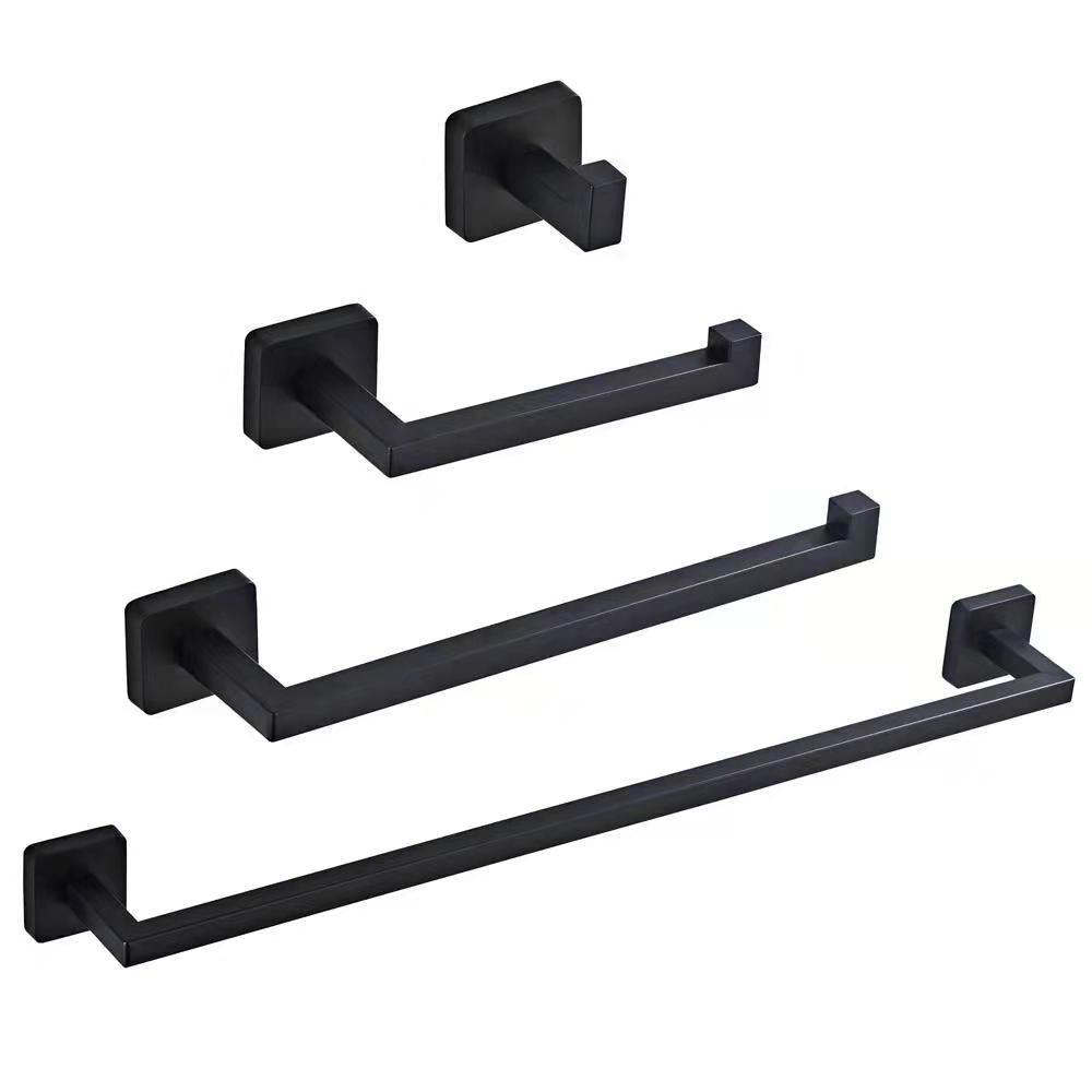 Cross-border 304 stainless steel towel rack set square towel bar toilet tissue holder bathroom pendant hook