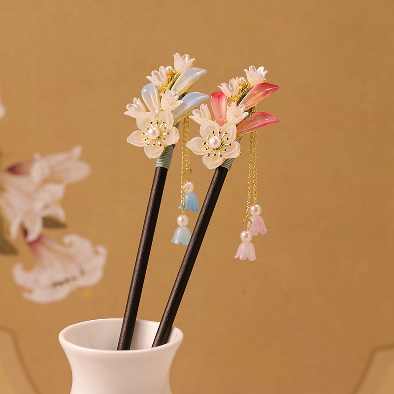Fresh Sweet-scented Osmanthus Fragrant Tassel Step-by-Step Hair Hairpin Chinese Style Ancient Style Cheongsam Hanfu Wooden Hairpin Sweet Elegant Hair Accessories for Women