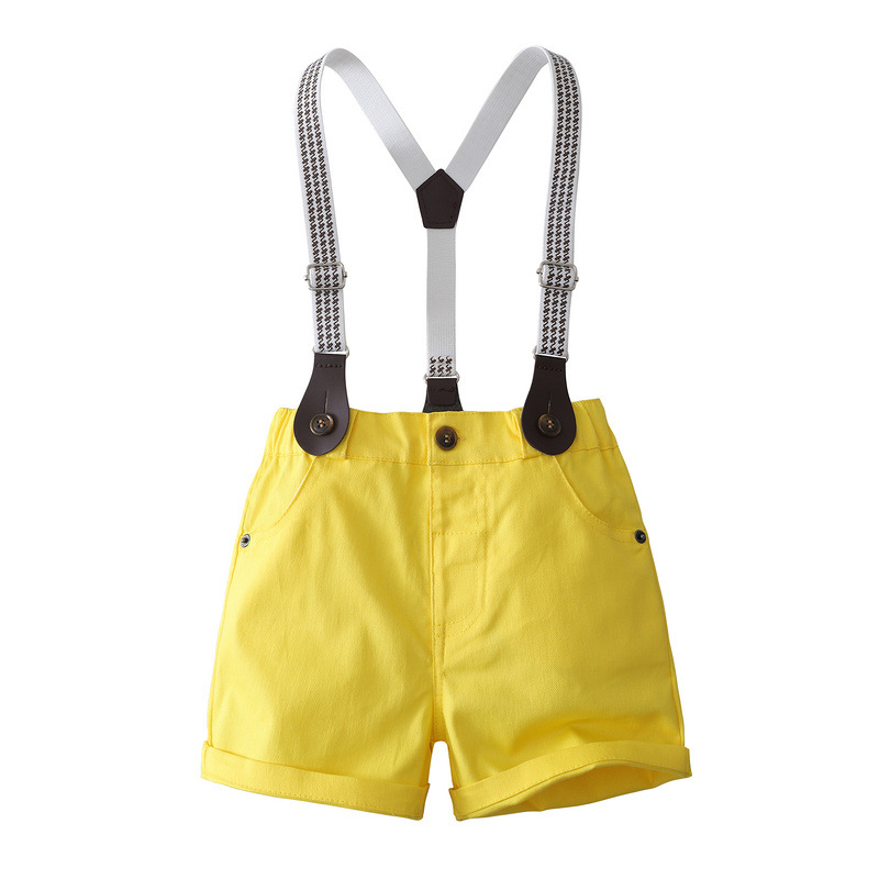 Boy's Gentleman's Strap Dress Summer Clothing Korean Children's Clothing 2023 Summer Short-sleeved Fireworks Shirt Children's Foreign Trade Clothing