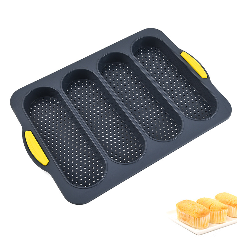 Food grade silicone two-color 4-grid silicone bread mold French cake mold rectangular baking tray high temperature resistance