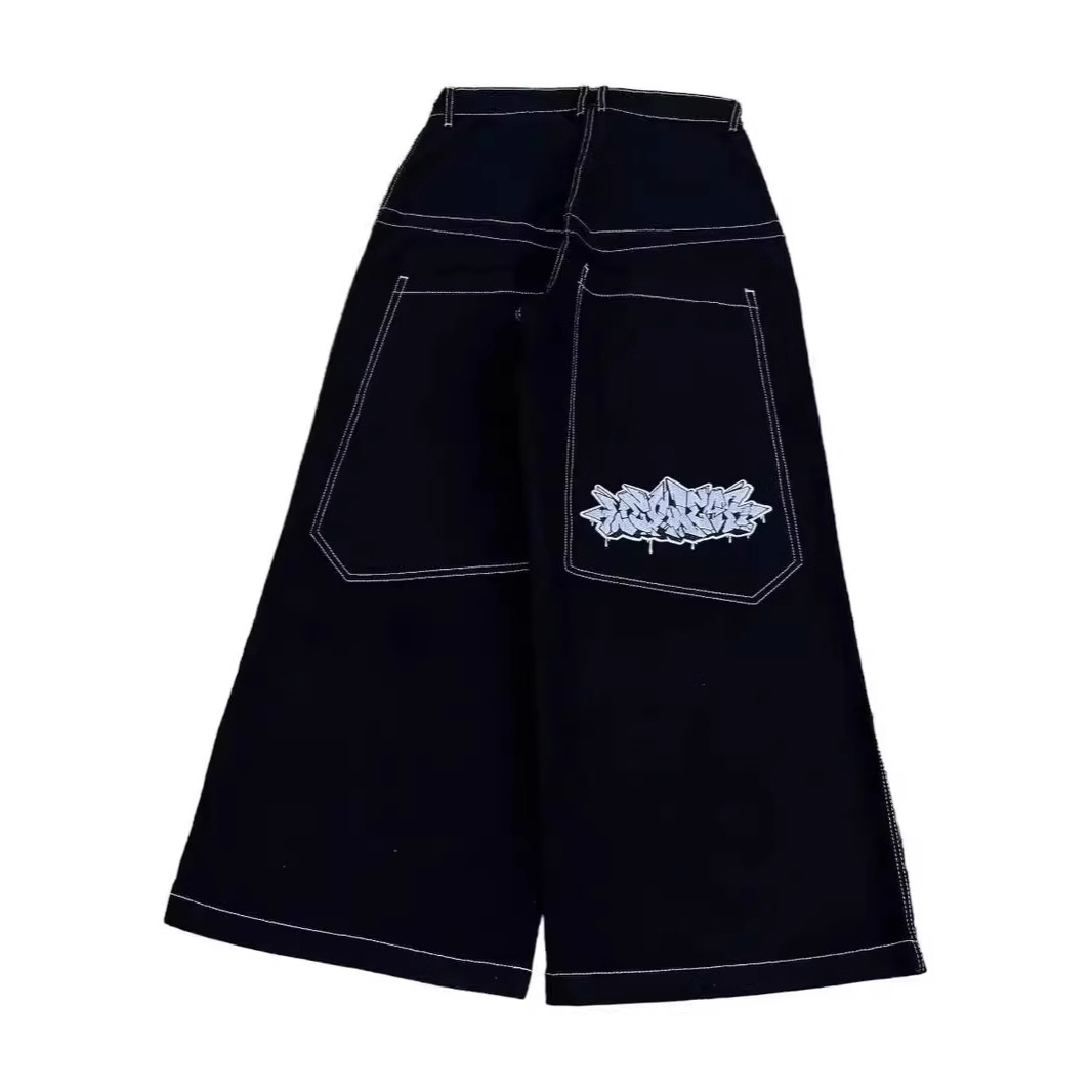 Cross-border Amazon European and American High Street JNCO Pattern Embroidered Jeans hiphop Hip Hop Loose Wide Leg Jeans