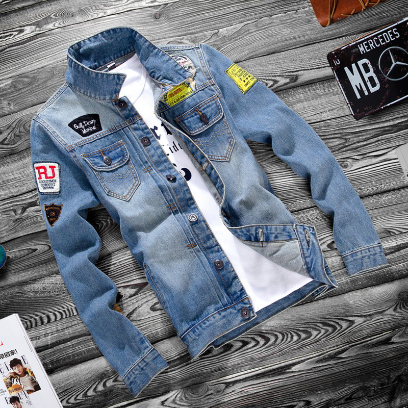 Spring and Autumn Youth Denim Jacket Jacket Casual Ripped Middle School Students Korean Slim-fit Thin Jacket Trendy Men