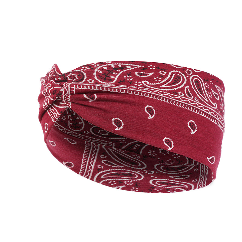 Cross-border Retro Floral Knitted Hair Band Outdoor Sweat-absorbent Sports Headband Yoga Band Hair Band Widened Hair Band Hair Accessories