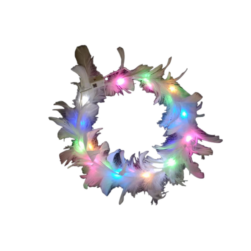 Pastoral Hairband Feather Warm Light Garland Luminous Rabbit Ears Hairband Festival Party Performance Female Student Headwear Stall