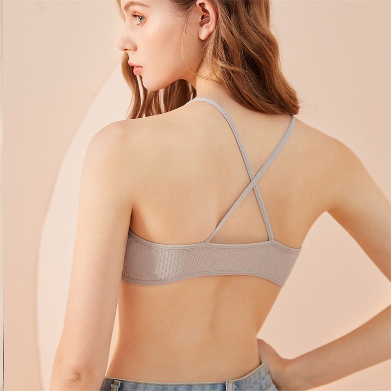 European and American bralette beauty back triangle cup bra wireless cross beauty back deep V halter plus size underwear for women