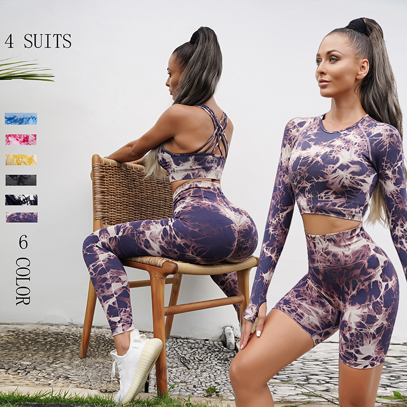 European and American Tie-Dye Bra Pants Sportswear Women's Suit Yoga Suit Fitness Suit High Waist Elastic Tight Yoga Pants