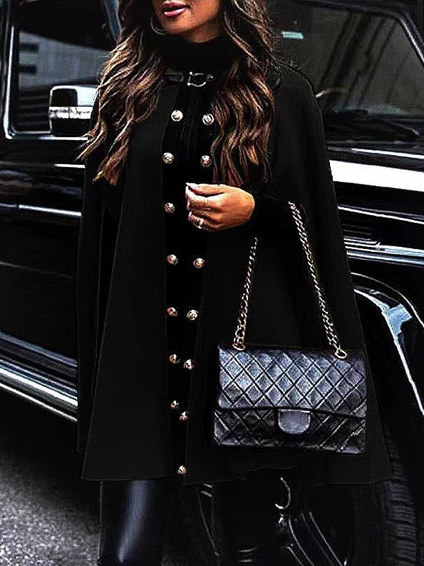 2023 New Cape short trench coat cross-border girl coat elegant temperament girl coat button cloak for women_voghion.com