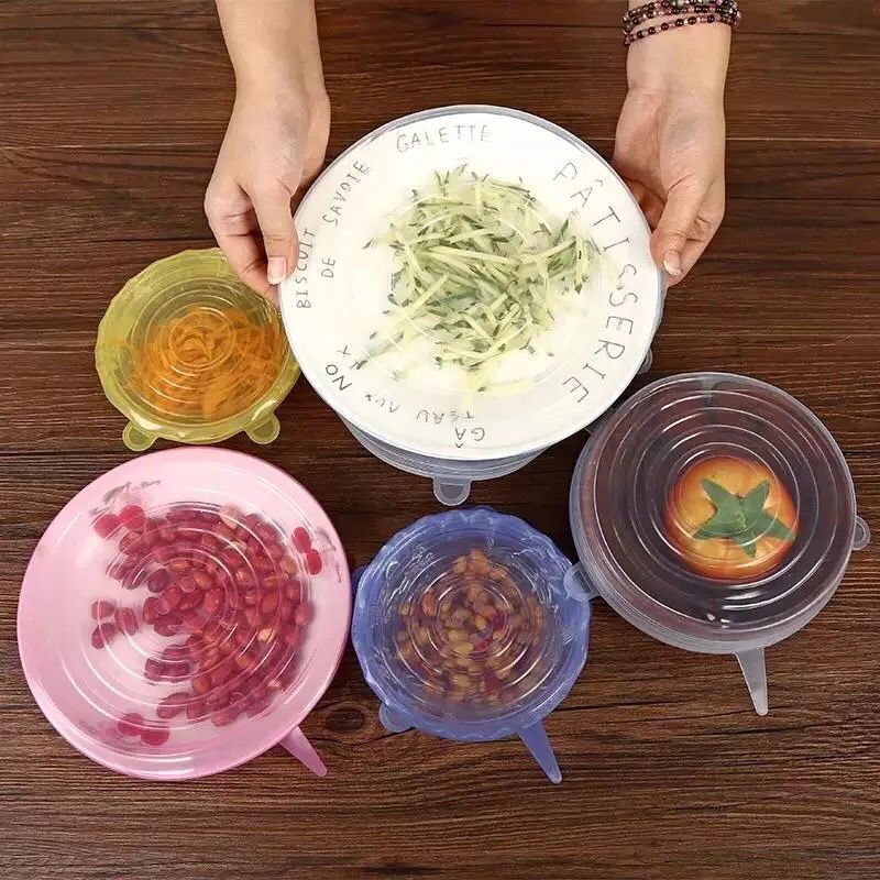 Set de șase piese pentru ustensile de bucătărie, capac de etanșare din silicon, capac anti-revărsare, folie rotundă de plastic_voghion.com