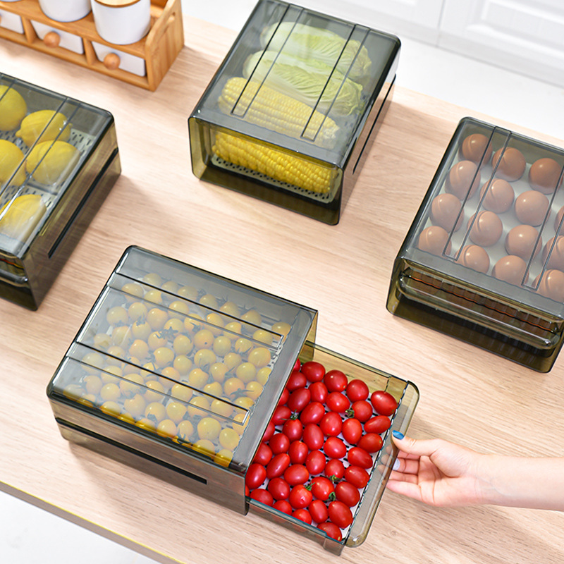 Transparent refrigerator fresh storage box drawer double egg box vegetable fruit drain fresh storage box wholesale