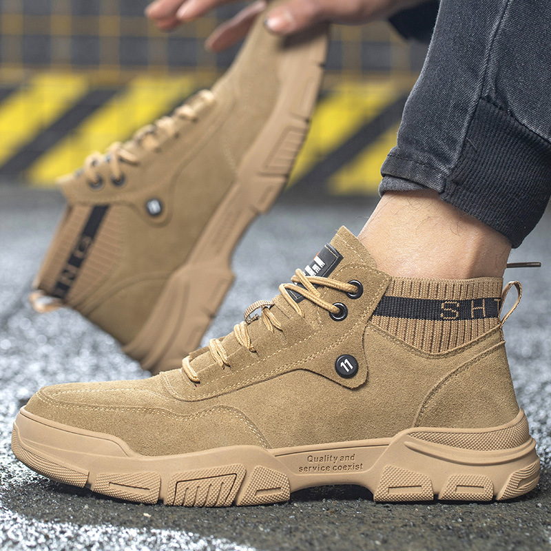 Safety Protection fashionable stylish elastic elastic band design breathable cowhide vamp fire-resistant star splash-proof protective shoes