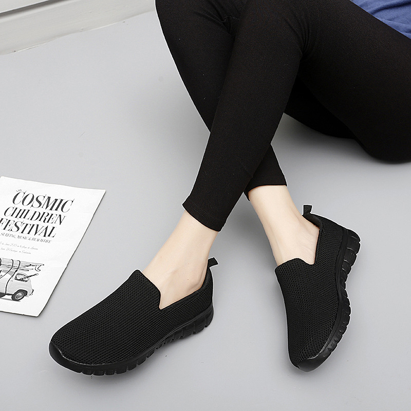 Cross-border Large Size Flat Sneakers Lazy Shoes Women's Shoes Casual Shoes Lightweight Soft Sole Women's Shoes Black Work Shoes