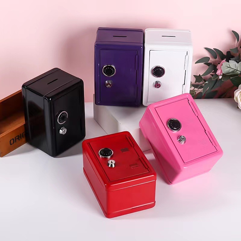 Children's Vertical Mini Cash Box Creative Metal Safe with Lock Household Change Savings Box Storage Box