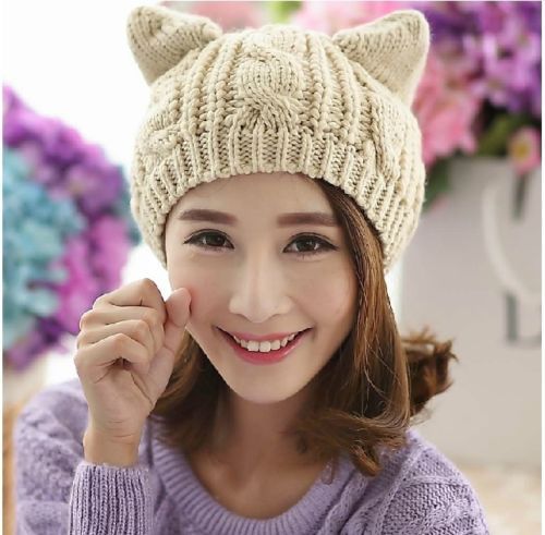 Foreign Trade Autumn and Winter Wool Beret Women's Twist Wool Hat Cat Ear Hat Warm Knitted Hat AliExpress