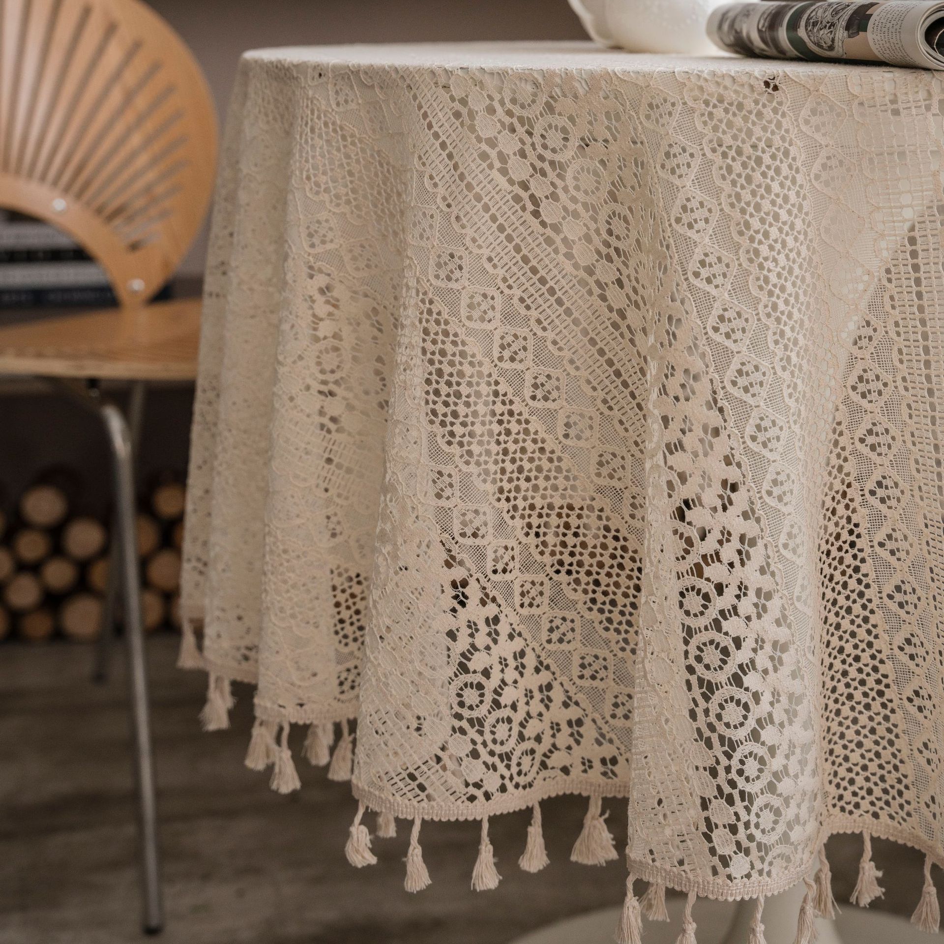 Cloth Dad American Pastoral Crochet Cover Towel Tablecloth Woven Coffee Table Cloth Hollow Round Tablecloth Tassel Table Mat Spot