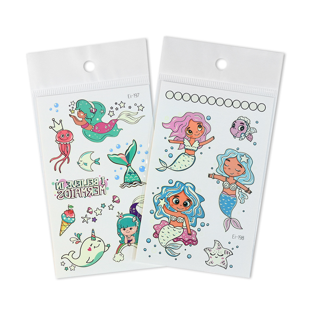 Luminous mermaid tattoo stickers wholesale ocean mermaid element cartoon children luminous tattoo stickers tattoo