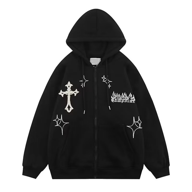 2023 Cross-border Source American Japanese Embroidered Cardigan Hoodie Men's Loose Fashionable All-match Casual Jacket