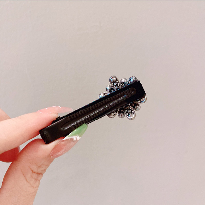 Rhinestone velvet black bangs clip high-grade side clip duckbill clip  style back head Pearl Rhinestone hairpin_voghion.com