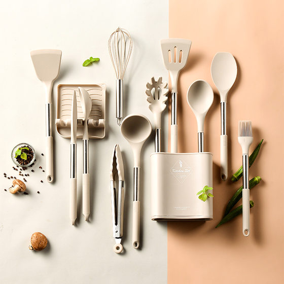 Stainless steel tube handle silicone heat insulation tail set silicone kitchenware set 12 piece set silicone spatula spoon 2021 New
