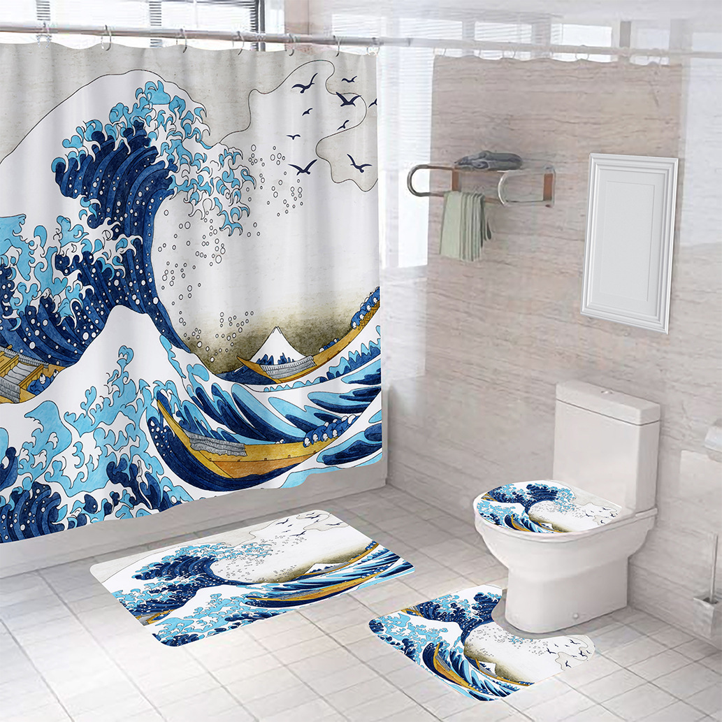 Ocean Shower Curtain Bathroom Curtain Bathroom Curtain Cross-border Shower Curtain Digital Printing Factory Direct Supply