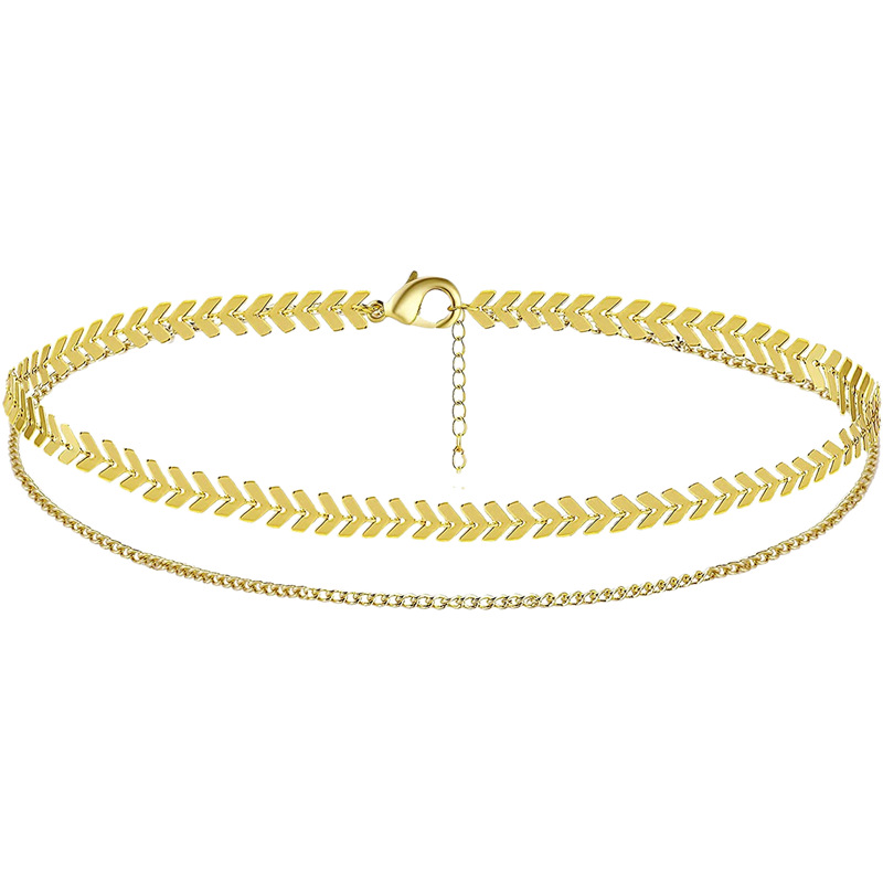 European and American Cross-border Jewelry Fashion Bohemian Side Chain Anklet Women's All-match Double Alloy Fishbone Chain Anklet