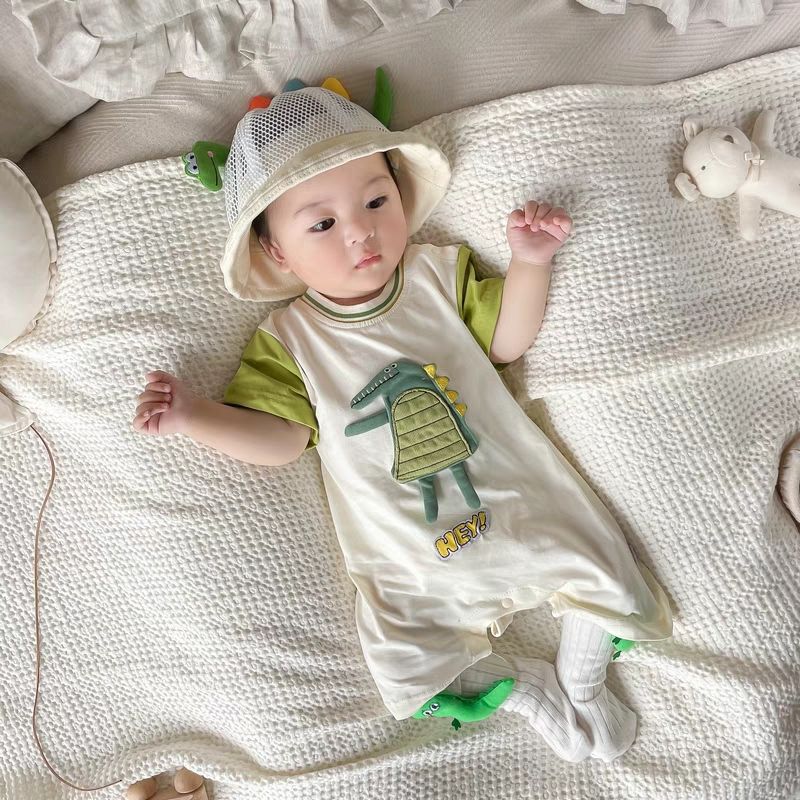 嬰幼兒短袖連體衣男寶寶夏裝衣服可愛超萌卡通夏季哈衣薄款潮爬服