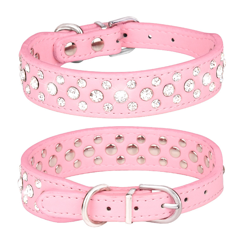 New pet collar small dog pet collar rhinestone Pu cat dog collar Amazon hot sale