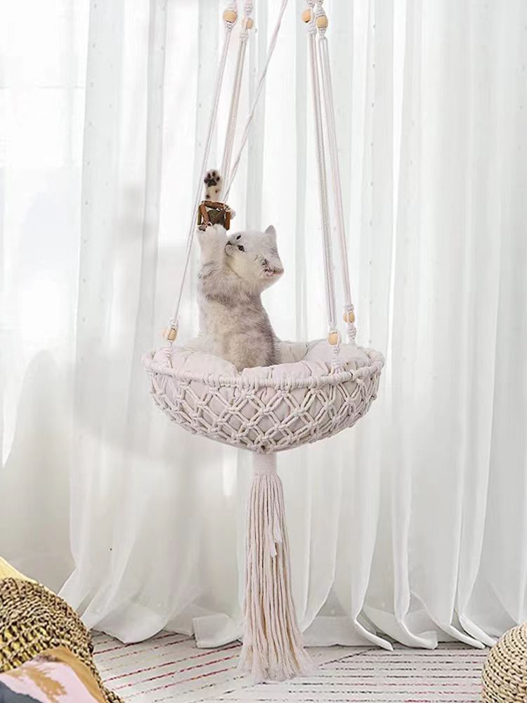 Amazon Cross-border Bohemian Hand-woven Cotton Rope Cat Hammock Hammock Pet Cat Nest Net Red Cat Hanging Basket