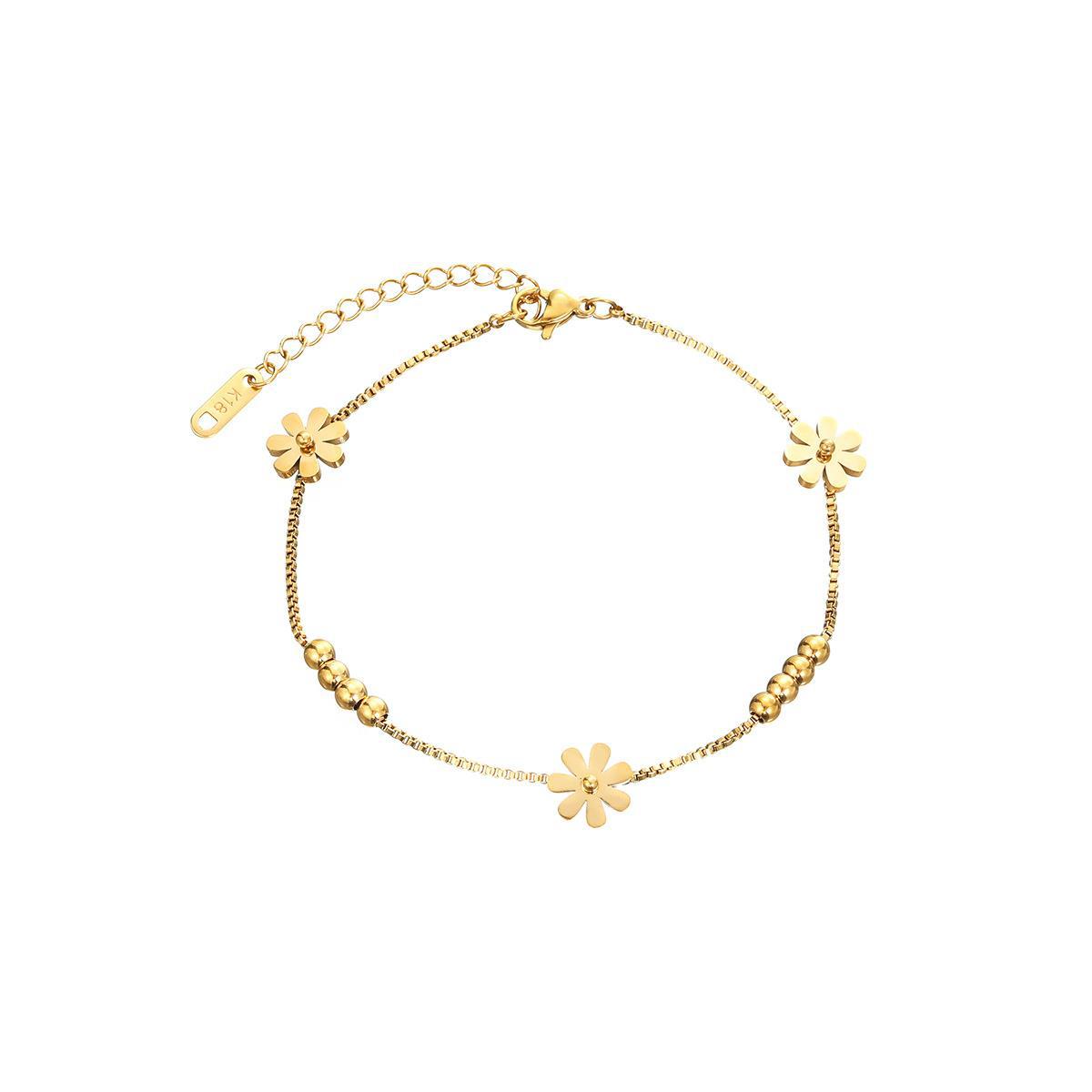 Cross-mirror daisy bean transfer bead titanium steel anklet female sexy anklet diy bead chain girlfriends leg ring explosion
