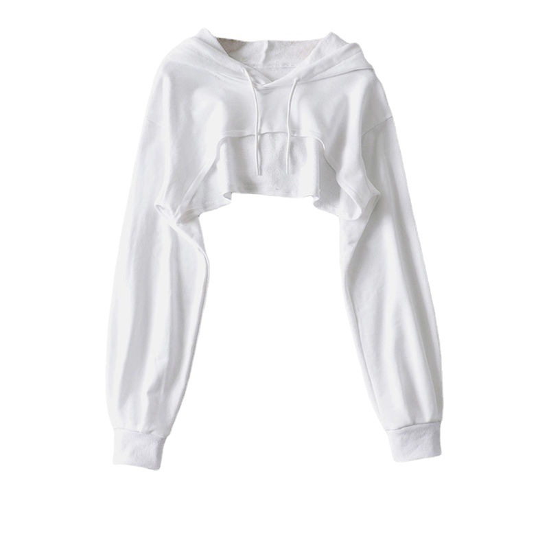Cross-border Sweatshirt Women's Hooded Early Autumn 2023 New ins Personality Irregular Navel Extra-short Long-sleeved Top for Women