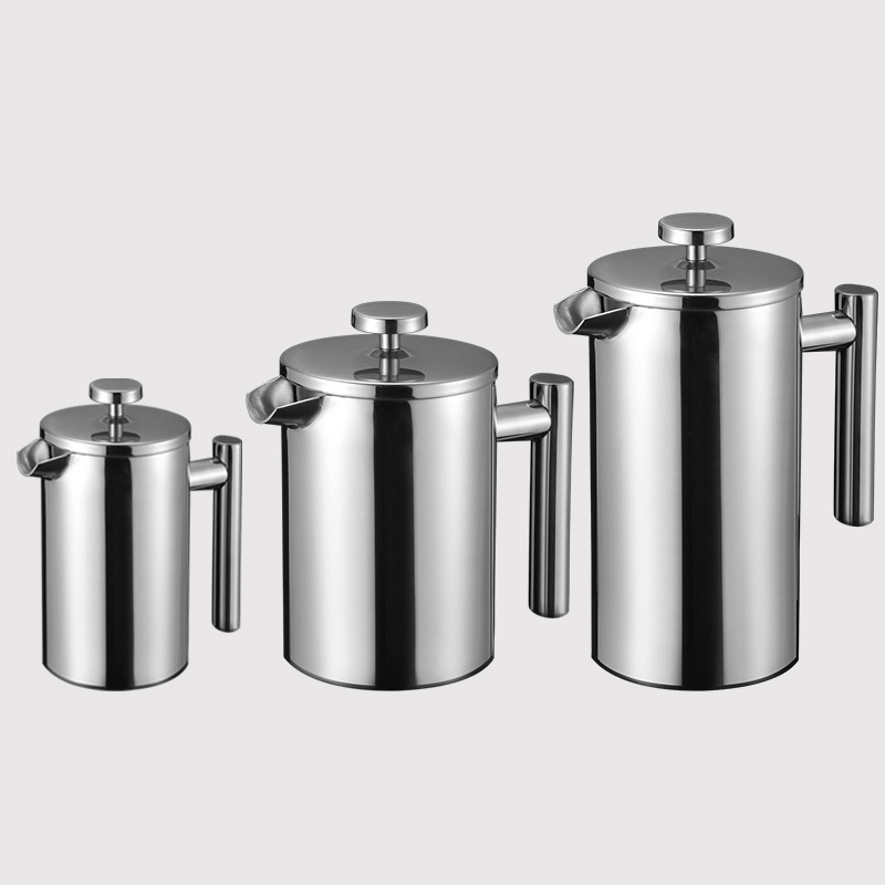 Cross-border special supply of stainless steel double-layer hand-pour pot with mesh outdoor coffee pot filter French pot stainless steel French press pot