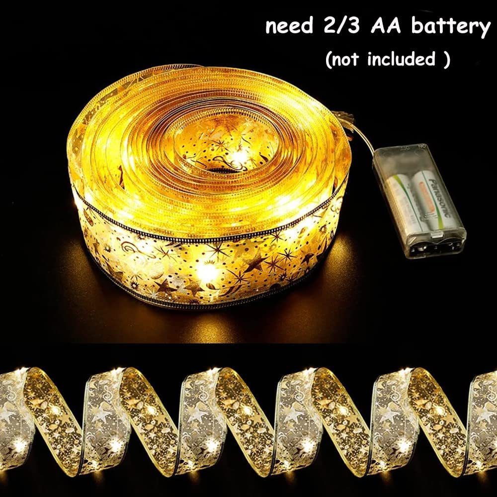Christmas Ribbon LED Light String Christmas Decorations Christmas Tree Decoration Pendant Gift Bronzing Double Layer Ribbon_voghion.com