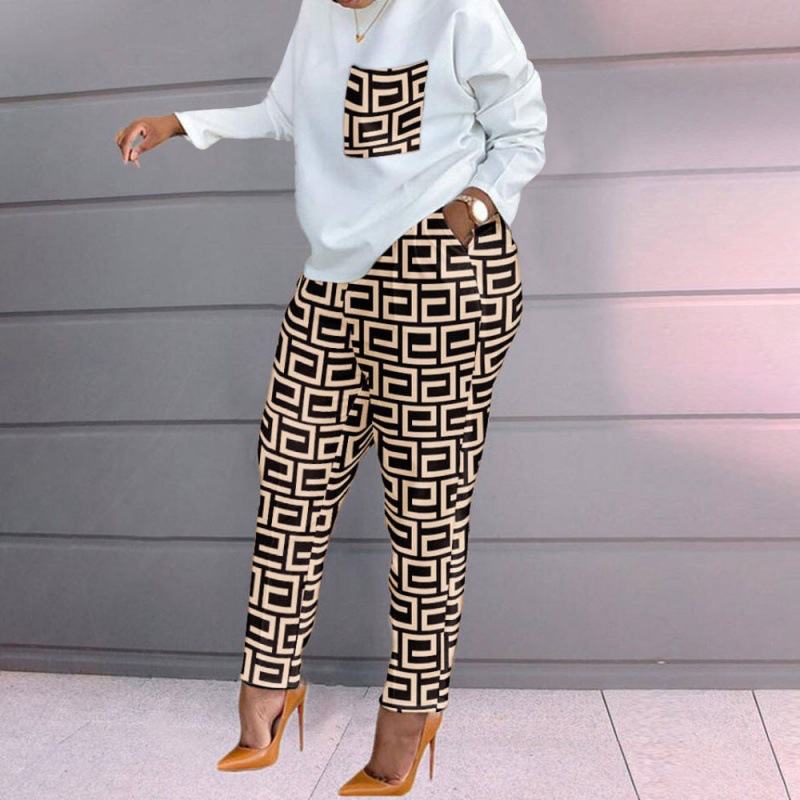 Women's Spring New Fashion Printed Long Sleeve Large Size Loose Women's Casual Suit