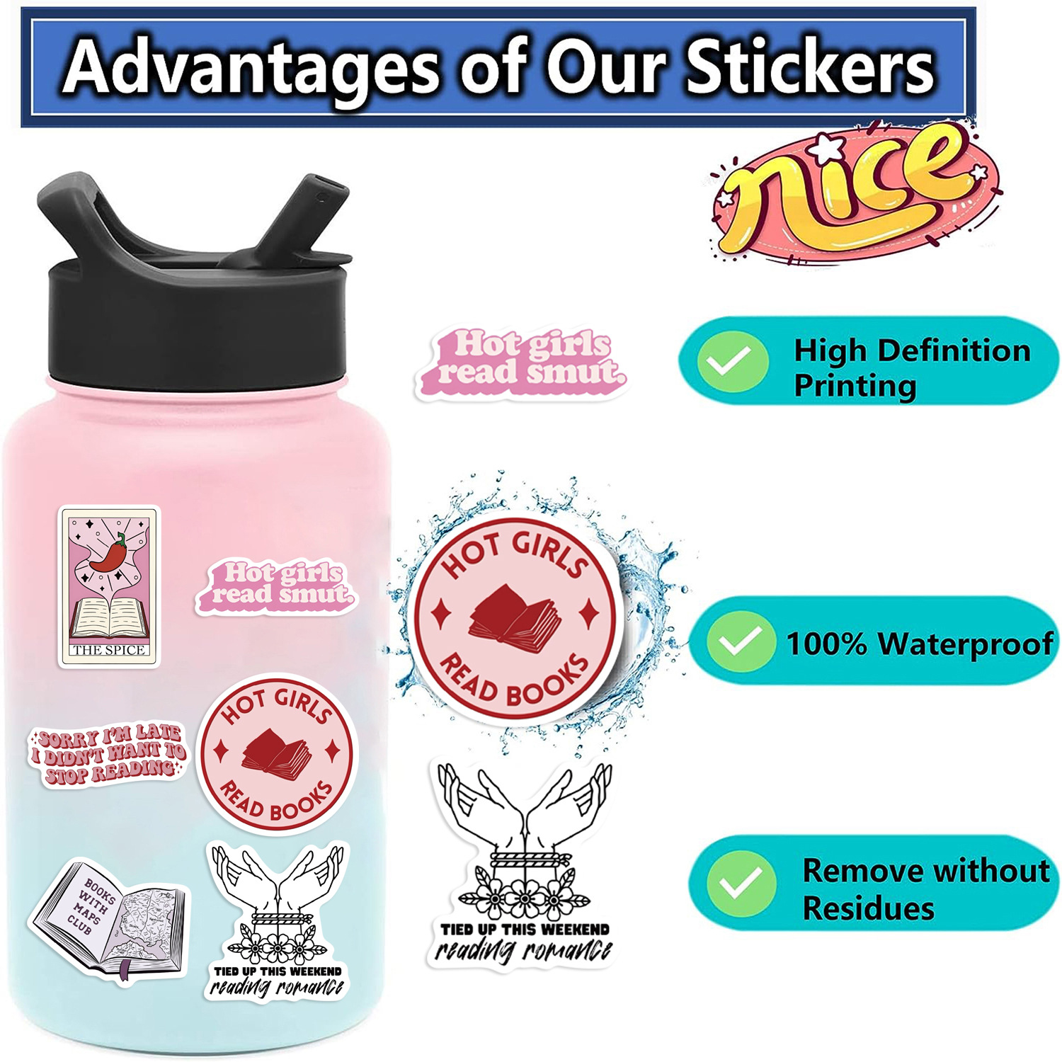 52 Bookish Smutty Reading Graffiti Stickers Decorative Guitar Laptop Luggage DIY Waterproof Stickers
