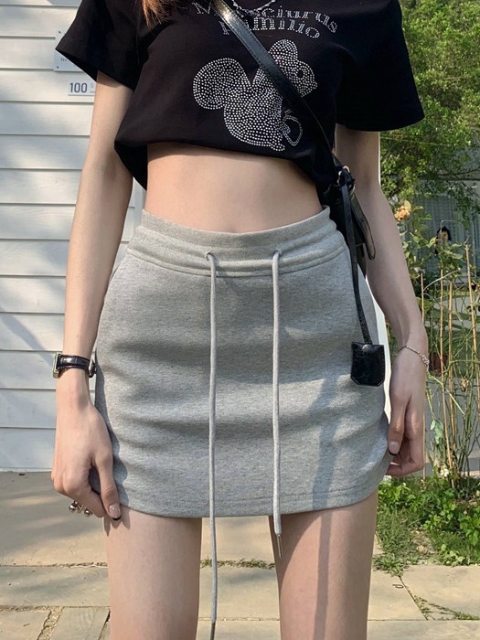 Drawstring skirt high waist anti-exposure pure desire style 2024 Summer sexy slimming casual sheath culottes