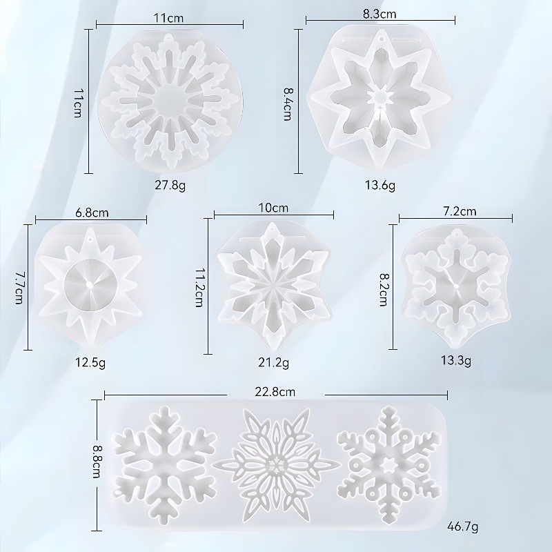 Wholesale resin epoxy ornament hook mirror size triple Christmas snowflake pendant silicone mold