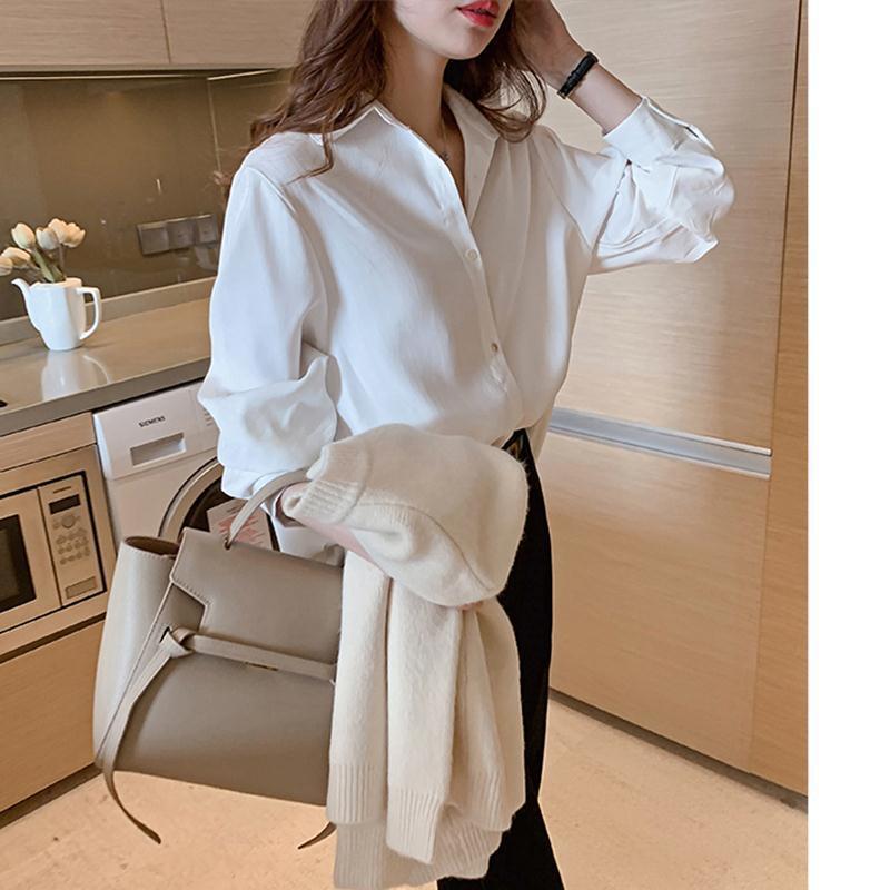 Free Shipping White Shirt Women's 2021 Spring and Summer Korean Style Design Sense Niche Large Size Loose Professional Suit Base Shirt Chiffon